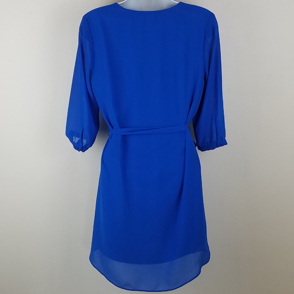 Sheer cobalt blue midi dress with waist tie - Picture 5 of 7